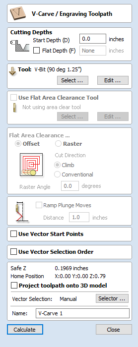 VCarve Toolpath Form